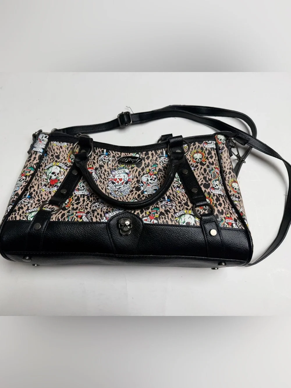 Ed Hardy Black & Leopard Skull-Print Shoulder Bag
